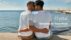  Presentation with gay - Colorful presentation design enhanced with young-gay-couple-on-back backdrop and a light blue colored foreground