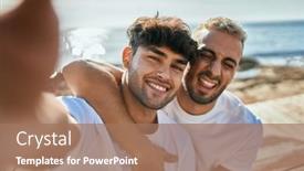  Presentation with gay - Slide set having young-gay-couple-smiling-happy background and a coral colored foreground