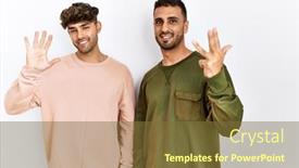  Presentation with young happy couple - PPT layouts enhanced with young-gay-couple-standing-over background and a tawny brown colored foreground