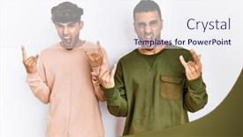  Presentation with rock star - PPT layouts having young-gay-couple-standing-over background and a sky blue colored foreground