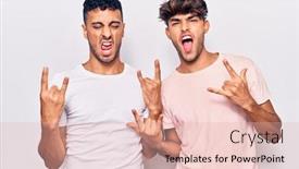  Presentation with rock music - Beautiful presentation theme featuring young-gay-couple-wearing-casual backdrop and a lemonade colored foreground