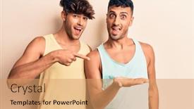  Presentation with gay - Audience pleasing slide set consisting of young-gay-couple-wearing-casual backdrop and a coral colored foreground