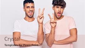  Presentation with young happy couple - Slide set having young-gay-couple-wearing-casual background and a coral colored foreground