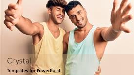  Presentation with gay - Colorful PPT layouts enhanced with young-gay-couple-wearing-casual backdrop and a coral colored foreground