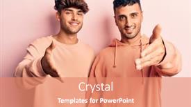  Presentation with business casual - Presentation design consisting of young-gay-couple-wearing-casual background and a coral colored foreground