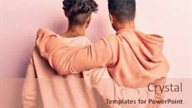  Presentation with self care - Amazing slide deck having young-gay-couple-wearing-casual backdrop and a coral colored foreground