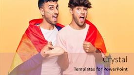  Presentation with lgbtq - Audience pleasing slide set consisting of young-gay-couple-wearing-rainbow backdrop and a coral colored foreground