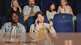  Presentation with people talking - Presentation theme having young-gen-z-caucasian-woman background and a coral colored foreground