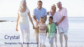  Presentation with young generation - PPT theme having young generation - extended family at the beach background and a sky blue colored foreground