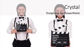  Presentation with history earth globe isolated white - Audience pleasing PPT layouts consisting of young gentleman with clapperboard isolated backdrop and a  colored foreground