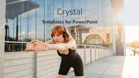  Presentation with city street - Presentation theme enhanced with young-ginger-concentrated-sportswoman background and a  colored foreground