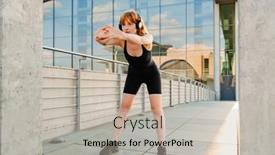  Presentation with city street - Slide deck consisting of young-ginger-concentrated-sportswoman background and a  colored foreground