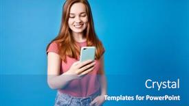  Presentation with sms - PPT theme having young-ginger-girl-in-pink background and a teal colored foreground