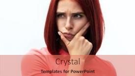  Presentation with pink white - Presentation theme with young-ginger-pensive-woman-wearing background and a coral colored foreground