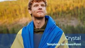  Presentation with wrapped flag - Slide deck featuring young-ginger-white-man-wrapped background and a ocean colored foreground