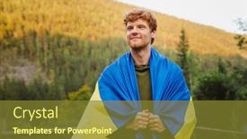  Presentation with wrapped flag - Presentation theme with young-ginger-white-man-wrapped background and a tawny brown colored foreground