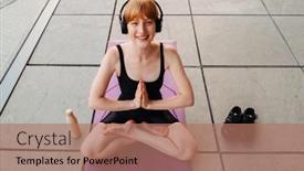  Presentation with city street - Presentation theme having young-ginger-woman-in-headphones background and a  colored foreground