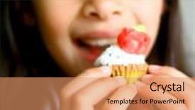  Presentation with biscuit - Audience pleasing presentation consisting of young girl about to enjoy her mini cupcake smothered in cream with a pink rose biscuit backdrop and a coral colored foreground