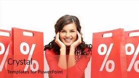  Presentation with paper bag vs plastic bags - Presentation theme enhanced with young girl among discount background and a red colored foreground