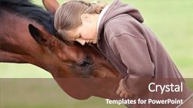  Presentation with horse - Beautiful slides featuring young girl and bay horse backdrop and a tawny brown colored foreground