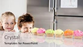 Presentation with cupcakes - Slide deck featuring young-girl-and-boy-peeking background and a lemonade colored foreground