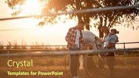  Presentation with horse - Slide set with young-girl-and-family background and a tawny brown colored foreground