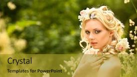  Presentation with flowers - Colorful slide set enhanced with natural cosmetic beauty - young girl and flowers backdrop and a gold colored foreground