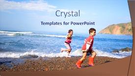  Presentation with waves - Theme enhanced with young girl and her brother having fun running up the beach to escape the rolling waves background and a sky blue colored foreground