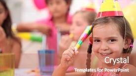  Presentation with childrens birthday party - Beautiful slide deck featuring young girl at a birthday backdrop and a coral colored foreground