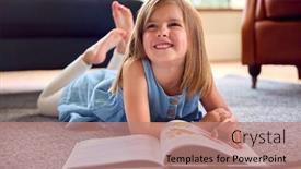  Presentation with lounge - Presentation theme having young-girl-at-home-lying background and a coral colored foreground