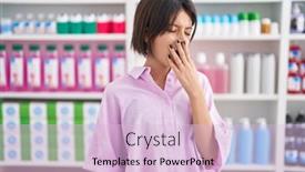  Presentation with pharmacy - Presentation theme consisting of young-girl-at-pharmacy-drugstore background and a  colored foreground