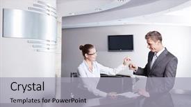  Presentation with keys - Slides consisting of young girl at the reception background and a light gray colored foreground