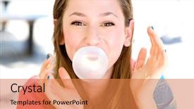  Presentation with futuristic bubble - Slides consisting of young girl blowing bubble gum background and a coral colored foreground
