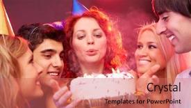  Presentation with birthday cake and candle - Theme consisting of young girl blowing out candles background and a  colored foreground