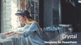  Presentation with vinyl record - Beautiful slides featuring young girl browsing vinyl records backdrop and a ocean colored foreground