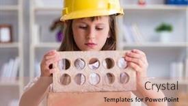  Presentation with building construction - Amazing PPT theme having young-girl-building-with-construction backdrop and a  colored foreground