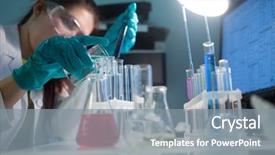  Presentation with chemical reaction - Amazing slide deck having young girl carries chemical reactions backdrop and a gray colored foreground