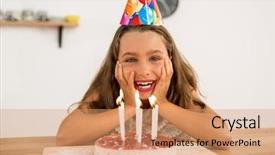  Presentation with happy birthday - PPT theme enhanced with young girl celebrating her birthday background and a coral colored foreground