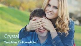  Presentation with eyes - Audience pleasing theme consisting of young girl closes eyes hands of her boyfriend backdrop and a ocean colored foreground