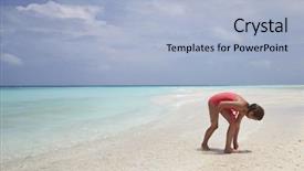  Presentation with sea shells - Slides enhanced with young girl collecting sea shells on a white sand beach background and a light blue colored foreground