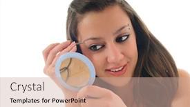  Presentation with brow - PPT theme consisting of young-girl-cosmetic-beauty-isolated background and a coral colored foreground