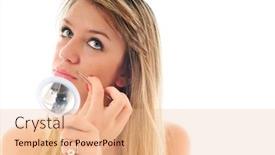  Presentation with brow - Colorful PPT layouts enhanced with young-girl-cosmetic-beauty-isolated backdrop and a coral colored foreground