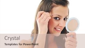  Presentation with brow - PPT theme with young-girl-cosmetic-beauty-isolated background and a soft green colored foreground