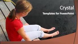  Presentation with lake dock - Cool new slide deck with young girl dipping feet in the lake from the edge of a wooden boat dock backdrop and a dark gray colored foreground