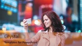  Presentation with manhattan - Slide set having young girl doing selfie in manhattan background and a red colored foreground