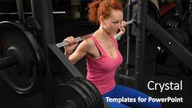  Presentation with barbell - Cool new PPT theme with young girl doing squats with barbell backdrop and a black colored foreground