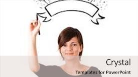  Presentation with party - Colorful PPT layouts enhanced with young girl drawing a party label on whiteboard with copyspace backdrop and a lemonade colored foreground