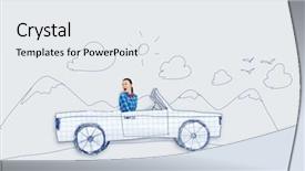  Presentation with driving - PPT layouts having young girl driving car made background and a white colored foreground