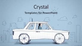  Presentation with loan car - Cool new presentation theme with young girl driving car made backdrop and a light blue colored foreground