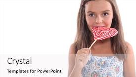  Presentation with lollypop - Cool new slide deck with young girl eating a heart shaped lollypop backdrop and a white colored foreground